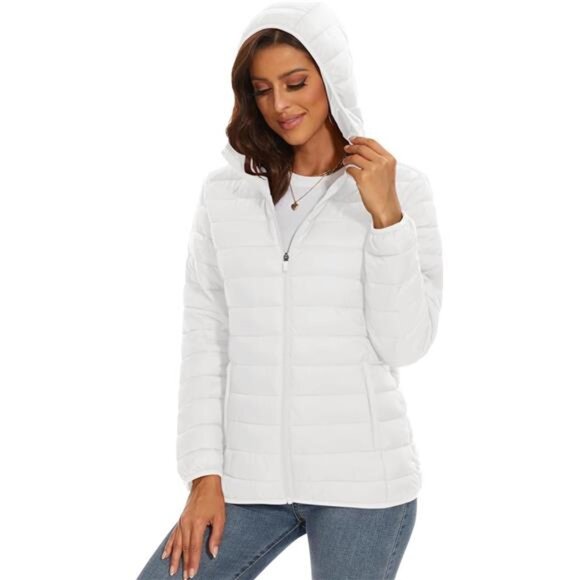 Women's Lightweight Hooded Puffer Jacket: Quilted Padded Coat with 4 Pockets - Picture 3 of 7